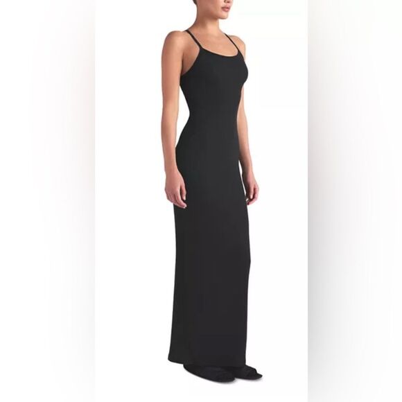 SKIMS Dresses & Skirts - SKIMS Cotton Rib Long Tank Dress Black Medium NWT IN PACKAGE